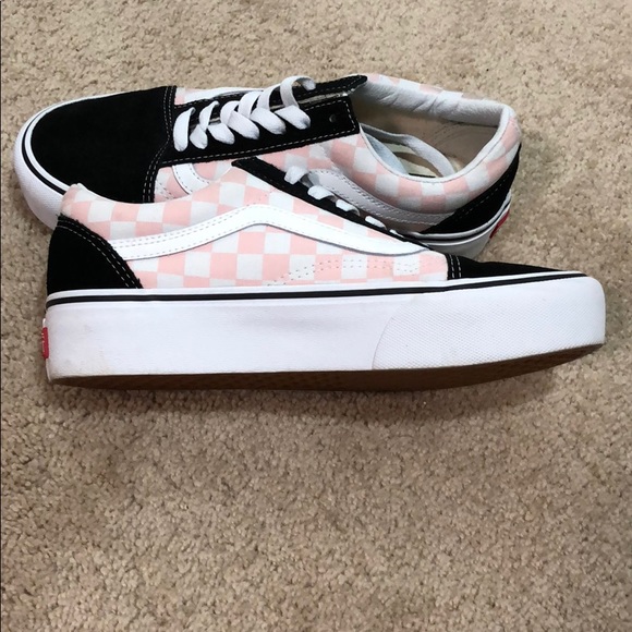 vans old skool platform pink checkerboard